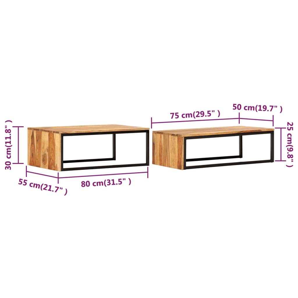 2 pcs Solid Sheesham Wood Nesting Coffee Table O387