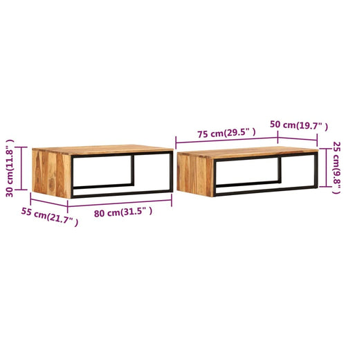 2 pcs Solid Sheesham Wood Nesting Coffee Table O387