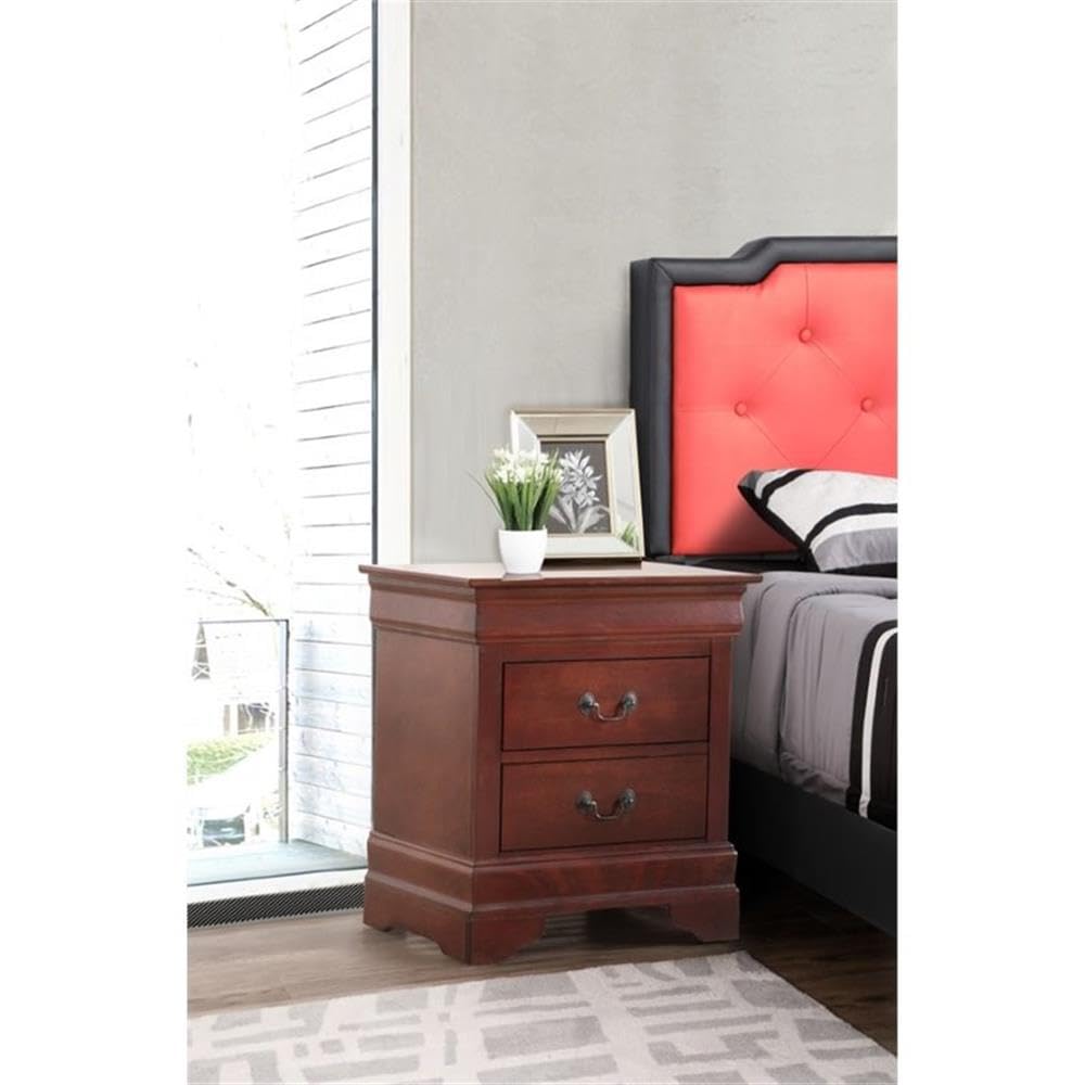 Cherry Finish 2 Drawer Engineered Wood Nightstand P1362