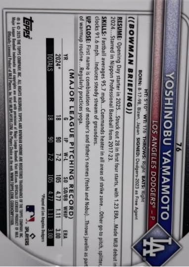 2025 Bowman Chrome Yoshinobu Yamamoto Mega Box Mojo Refractor Baseball Trading Card #76 Z33494