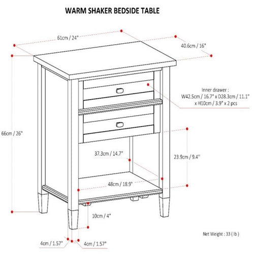 2-Piece Wood 24" Bedside Nightstand Table Set K909273