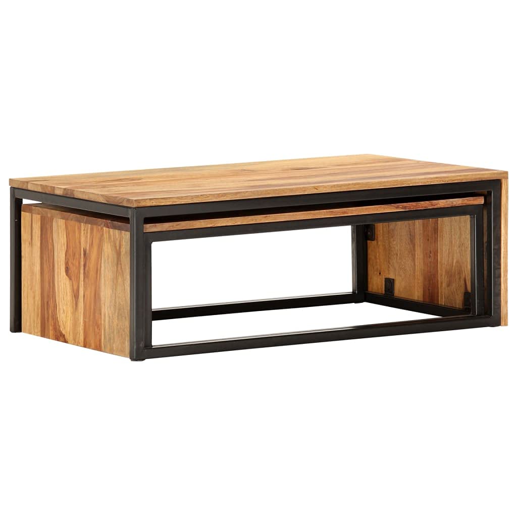 2 pcs Solid Sheesham Wood Nesting Coffee Table O387