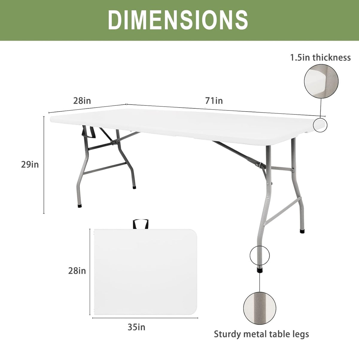 6ft White Folding Plastic Table with Handle Z24338