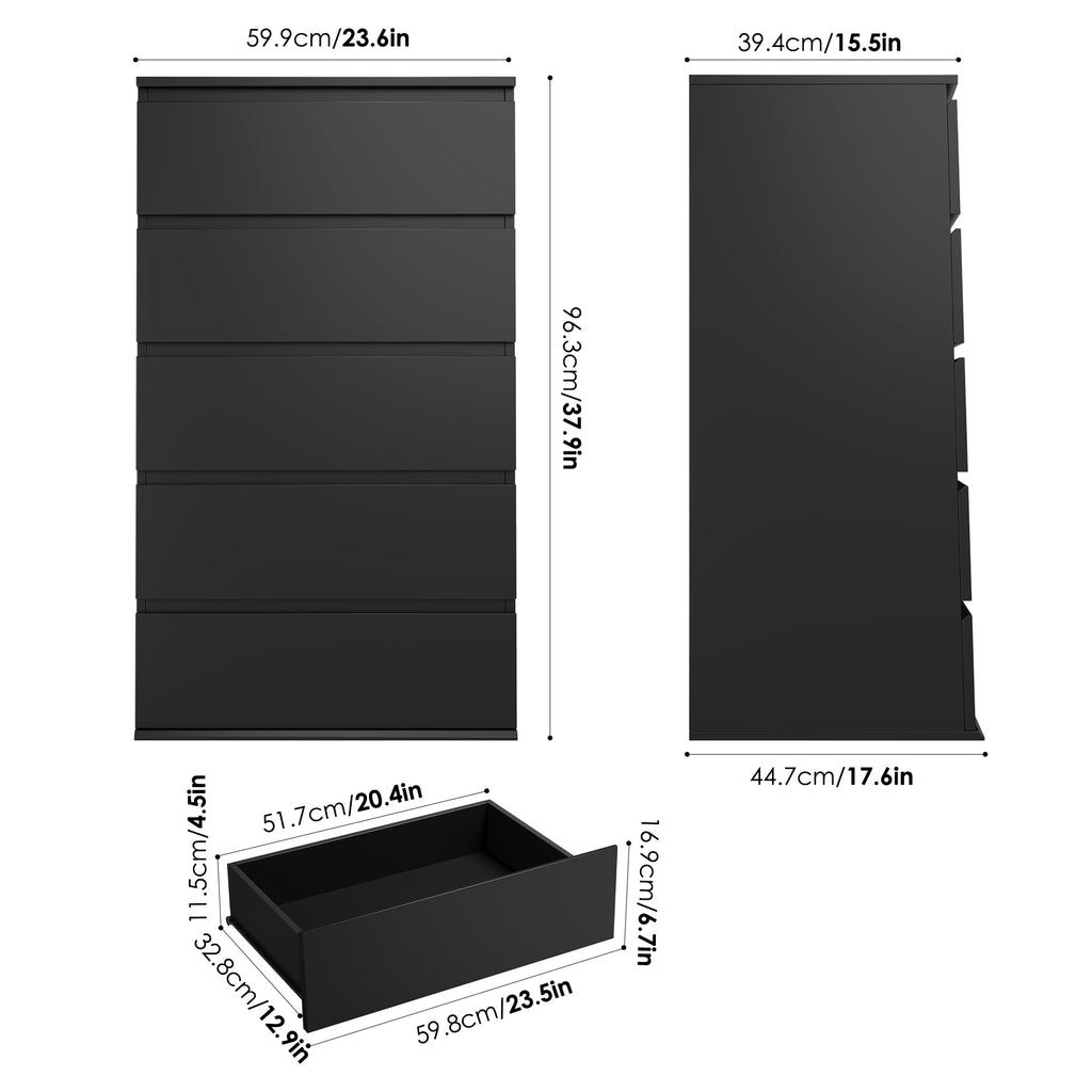 Black 5 Drawer Dresser W3480