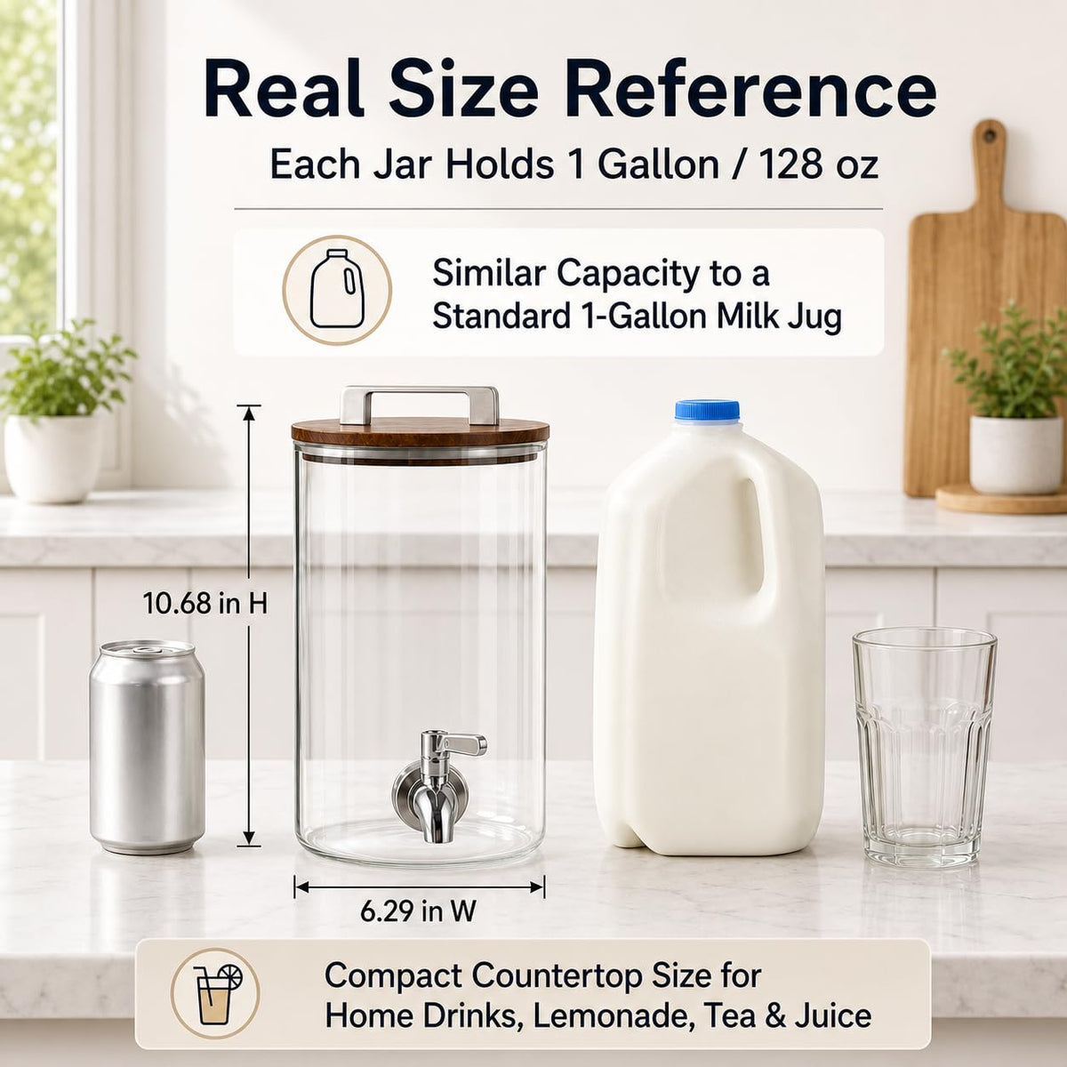 2 Pack 1 Gallon Glass Drink Dispensers with Acacia Wood Stand K797187