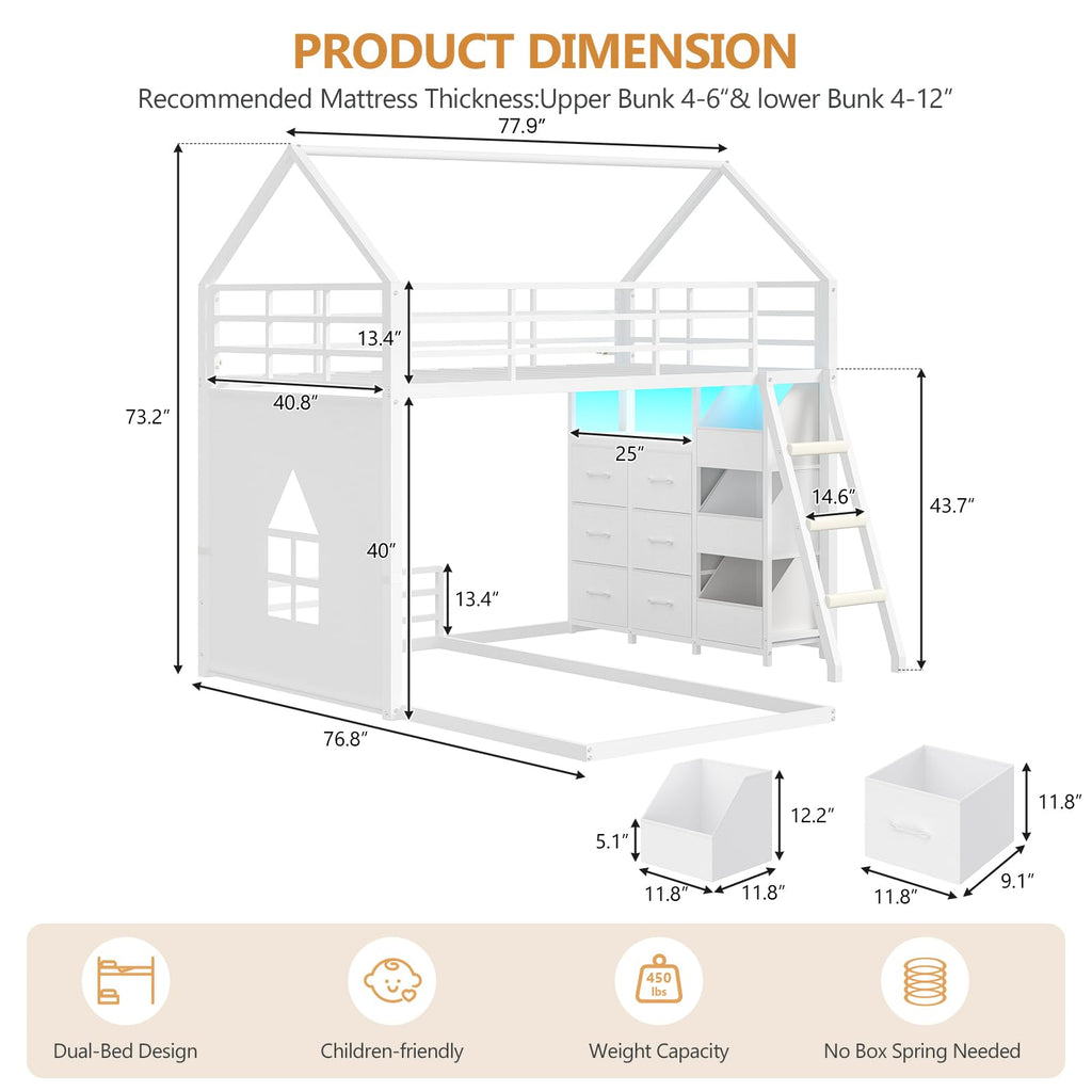 Twin Over Twin Bunk Bed with 6 Storage Drawers S233