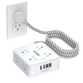 5Ft Braided Extension Cord Power Strip with 8 Outlets and 4 USB Ports, White T93851