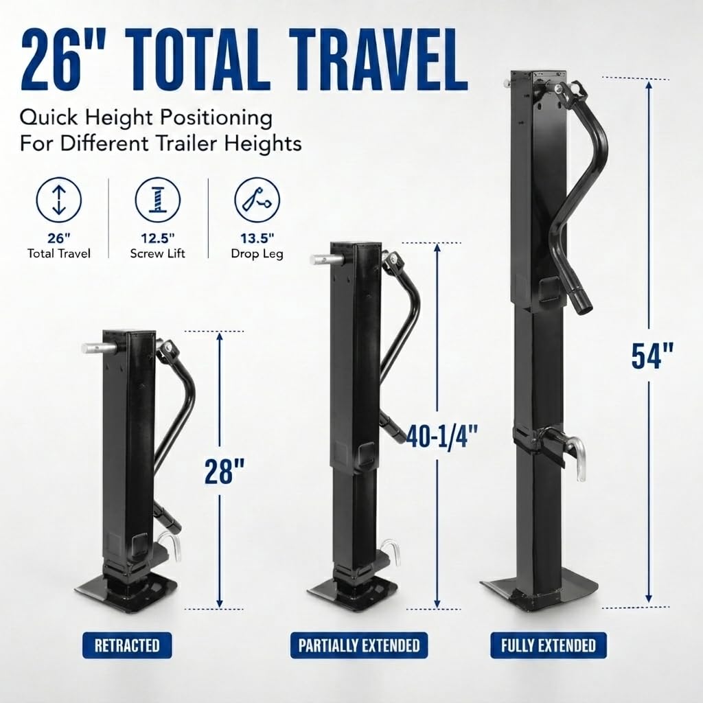 12000 LBS Weld-On Trailer Jack 4" Square Tube 26" Travel Side Wind Black G404