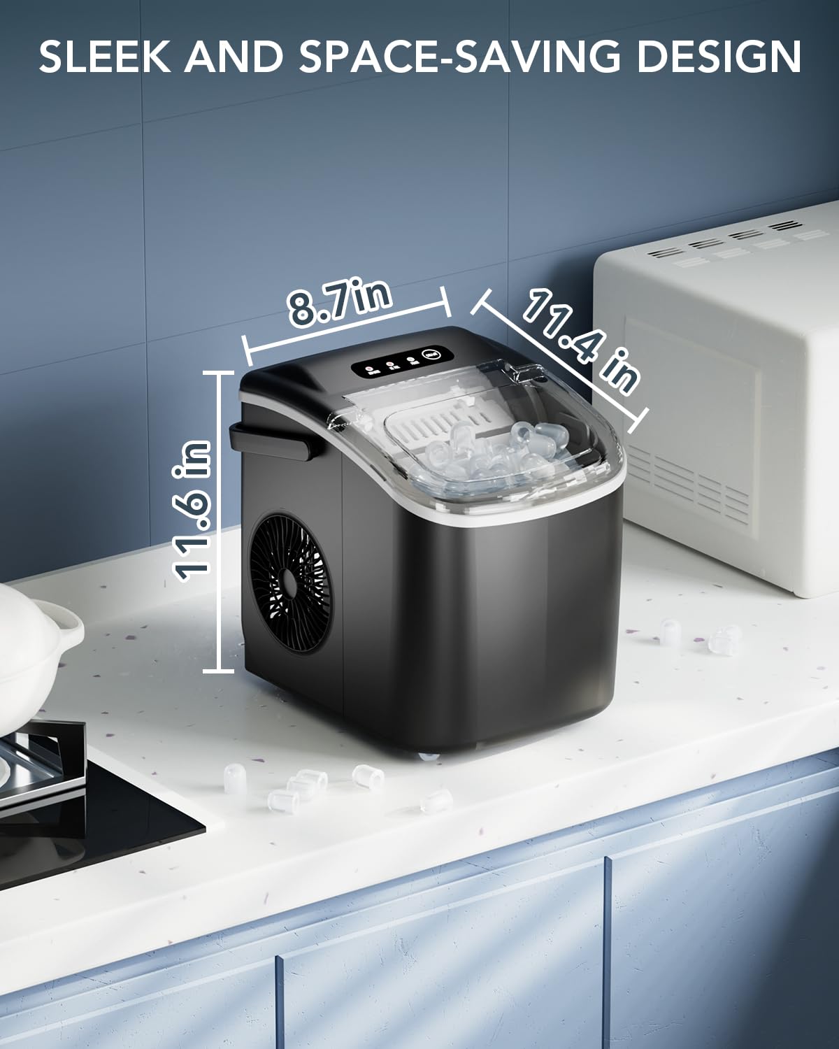 Black Countertop Ice Maker with Ice Scoop & Basket W8462