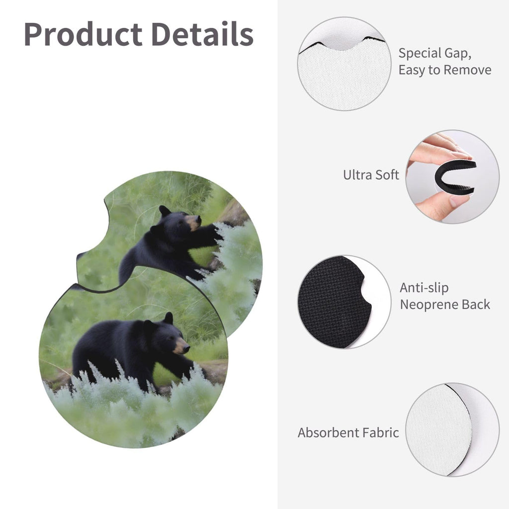 Black Bear Rubber Car Coasters Set of 2 U249110