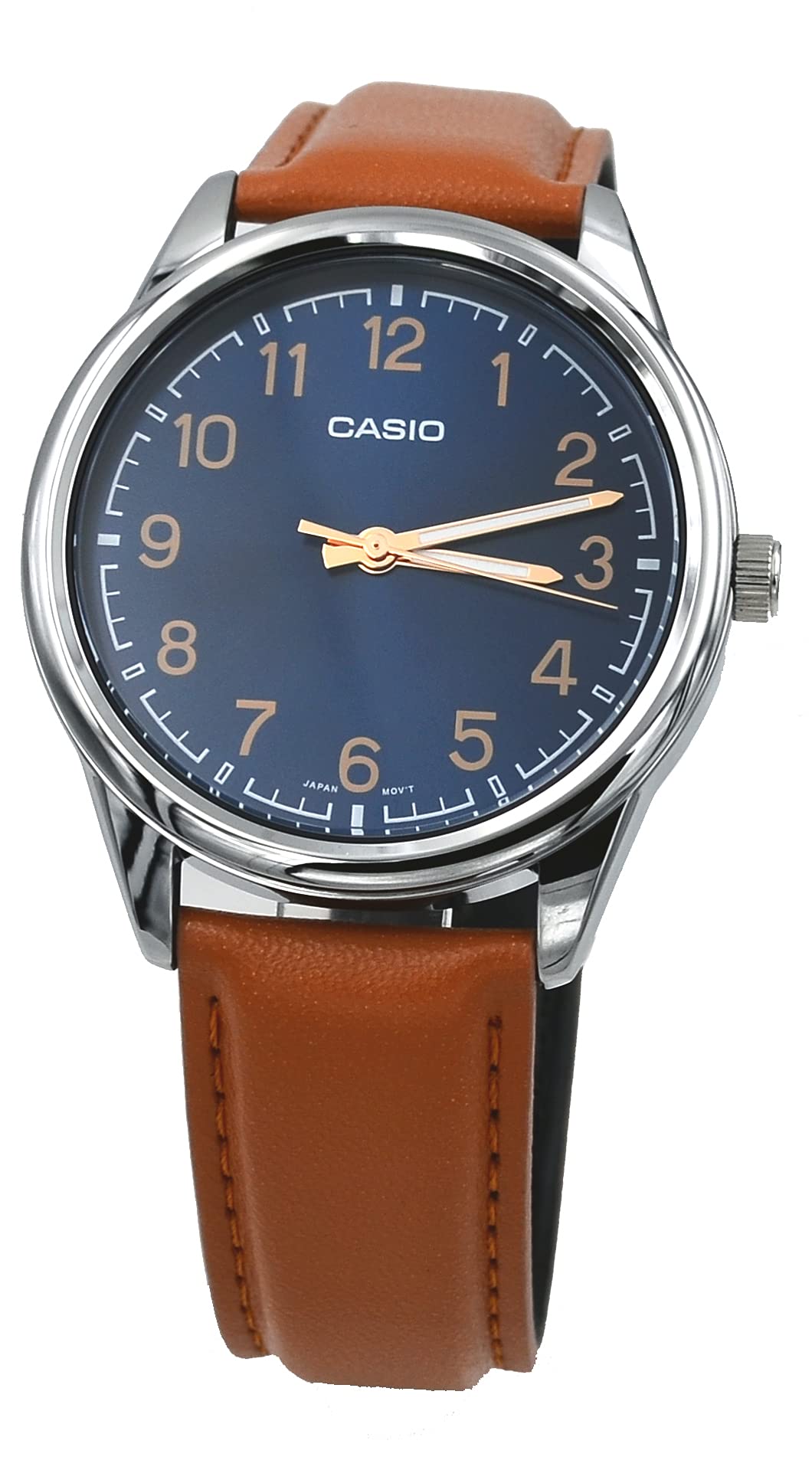 Men's Analog Tan Leather Band Blue Numbers Dial Watch F153907