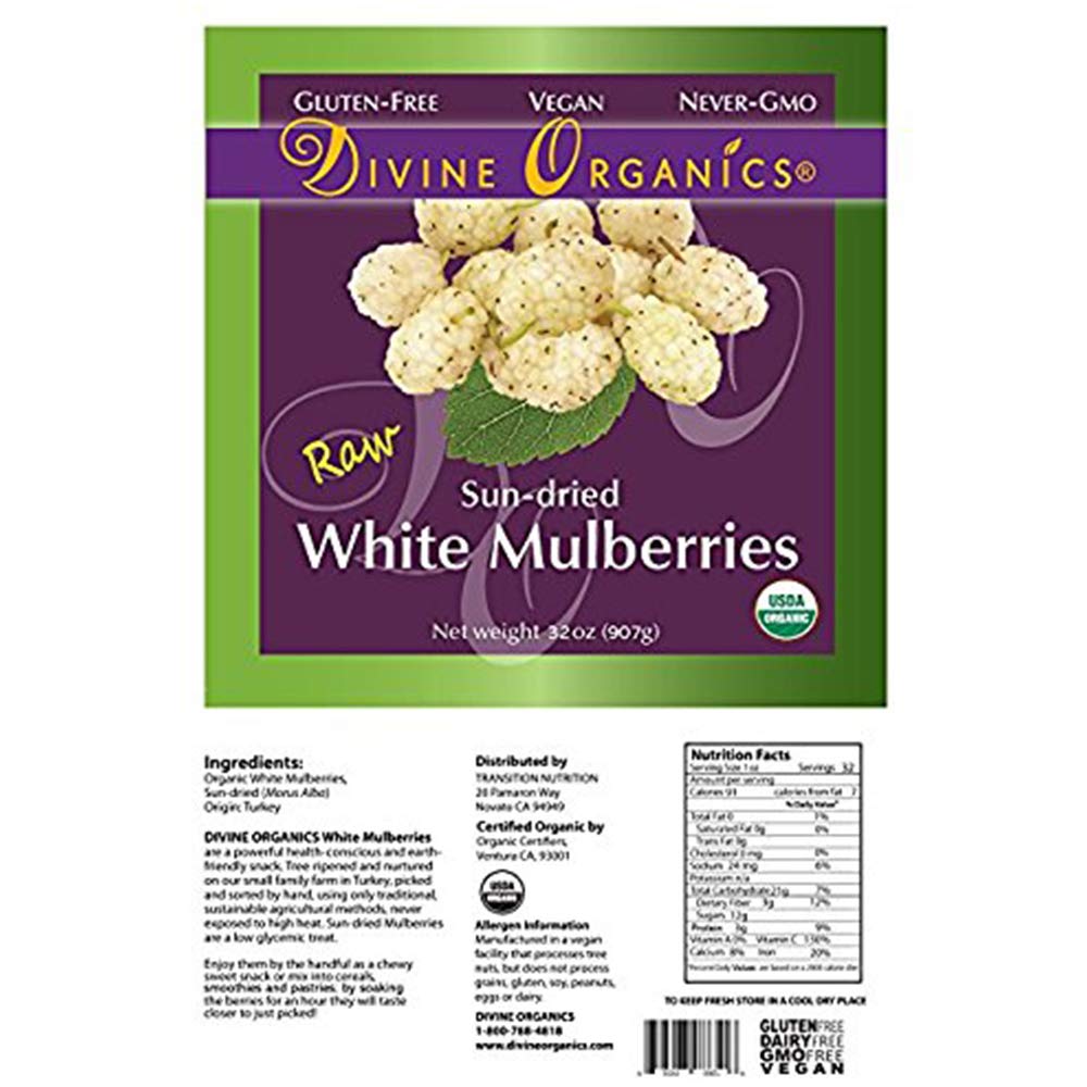 32oz Raw Organic White Sun Dried Mulberries R525