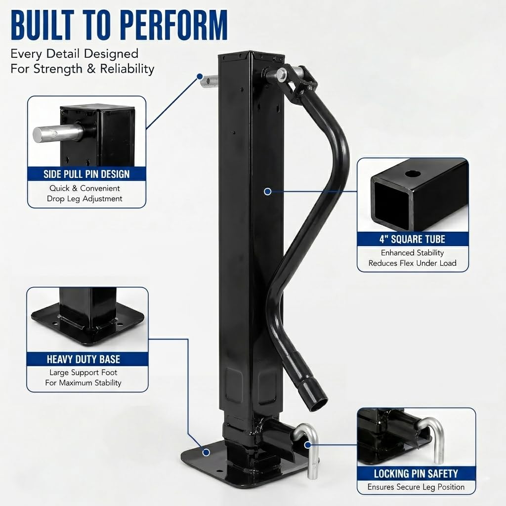 12000 LBS Weld-On Trailer Jack 4" Square Tube 26" Travel Side Wind Black G404