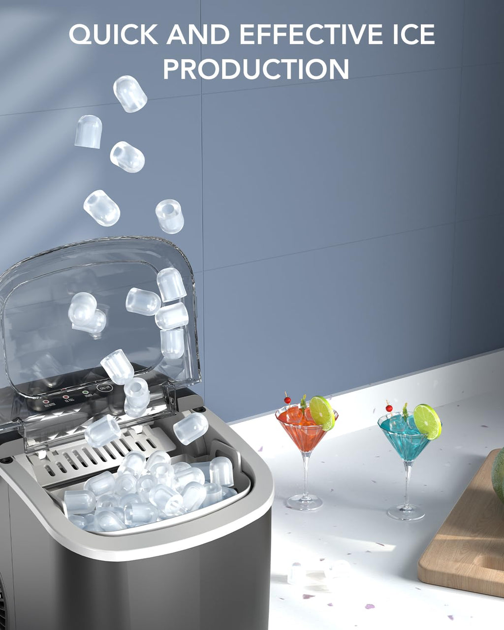 Black Countertop Ice Maker with Ice Scoop & Basket W8462