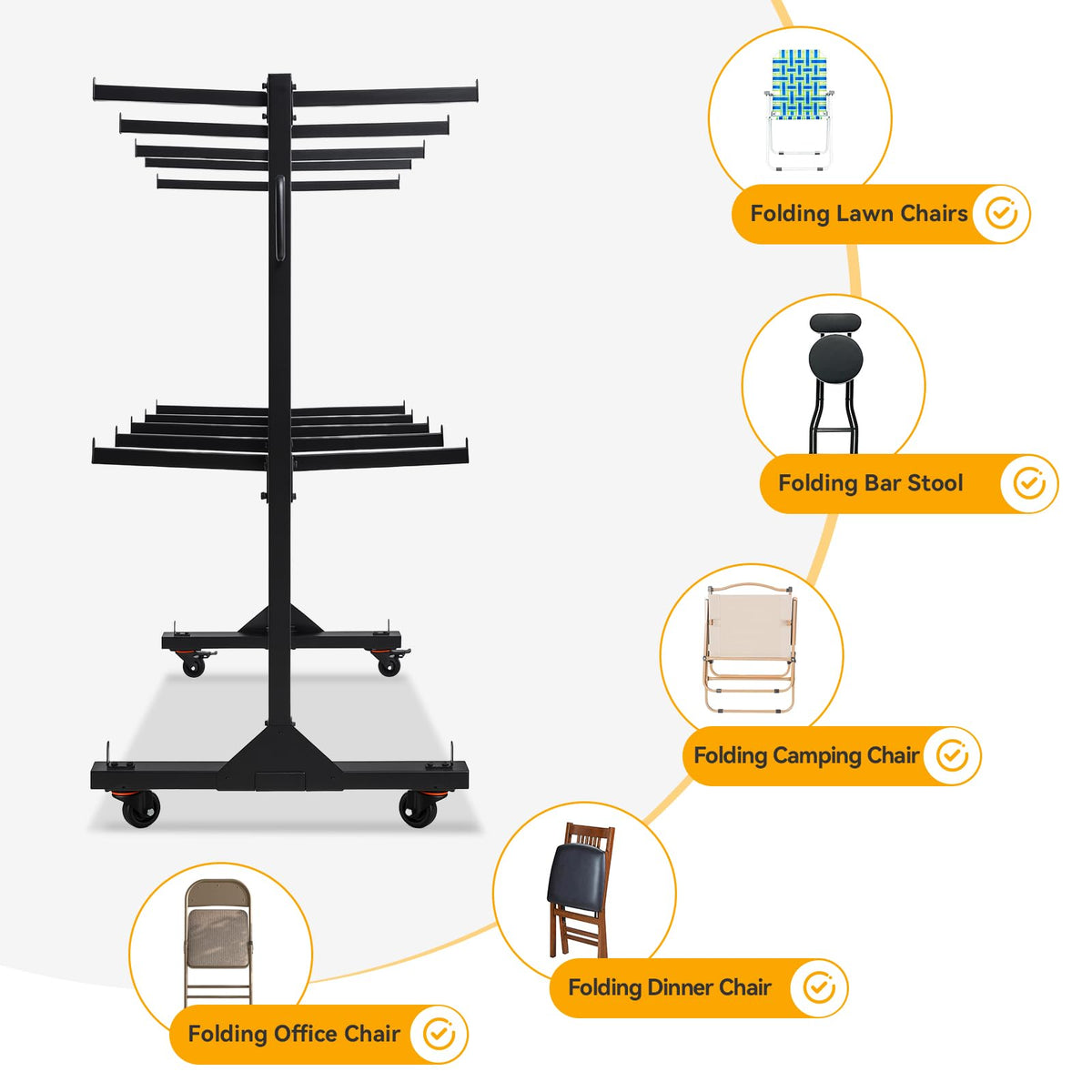 2-Tier Heavy Duty Folding Chair Cart with Wheels N3678