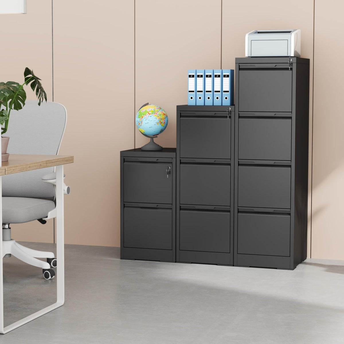2 Drawer Black Metal File Cabinet with Lock X745