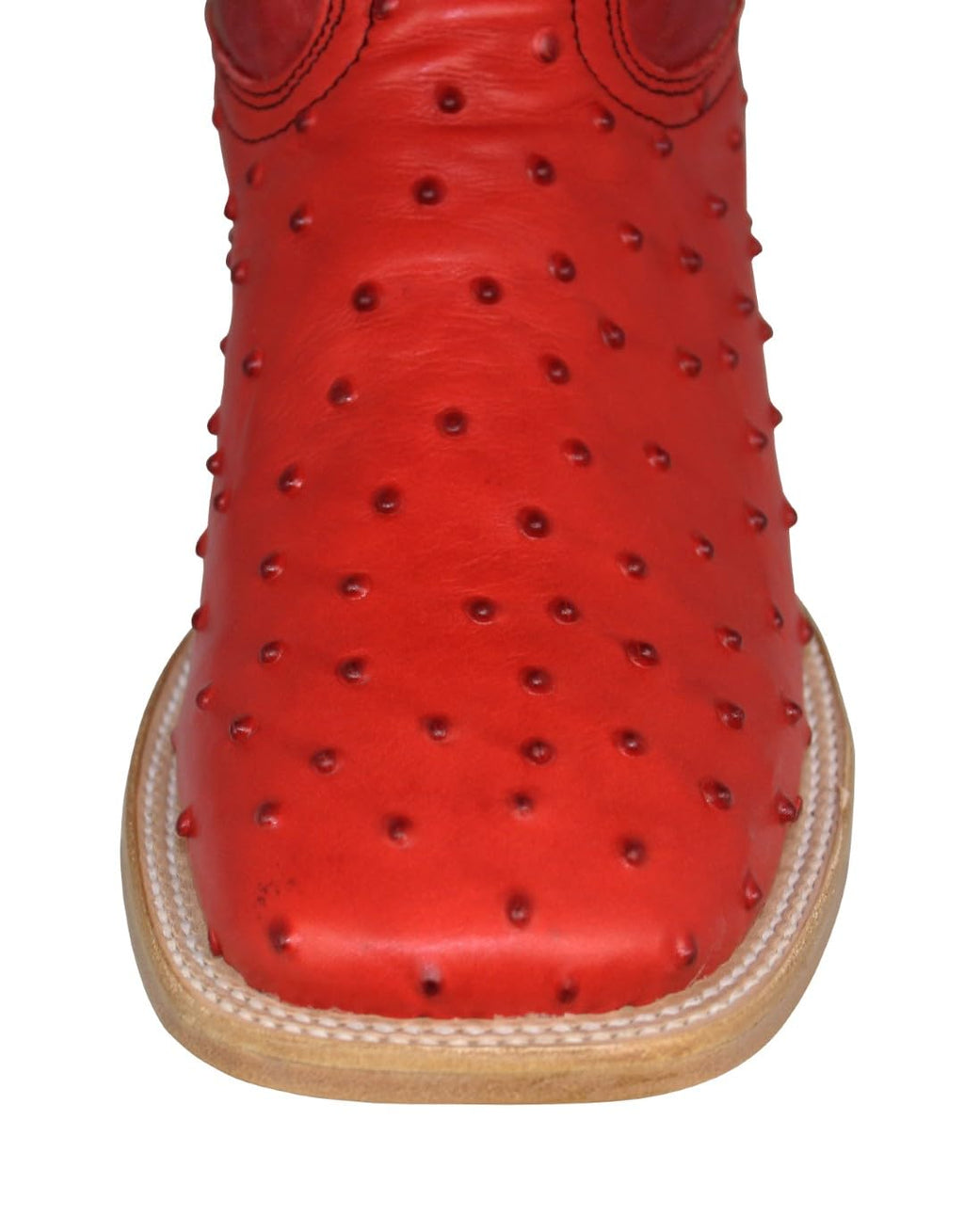Red Ostrich Quill Print Leather Square Toe Western Cowboy Boots K518