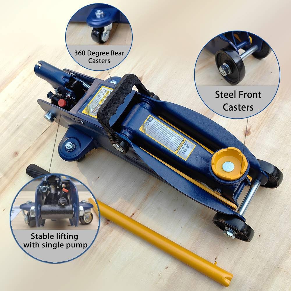2 Ton Low Profile Hydraulic Floor Jack, 4000 lbs Capacity Steel Trolley Jack, Blue A705414
