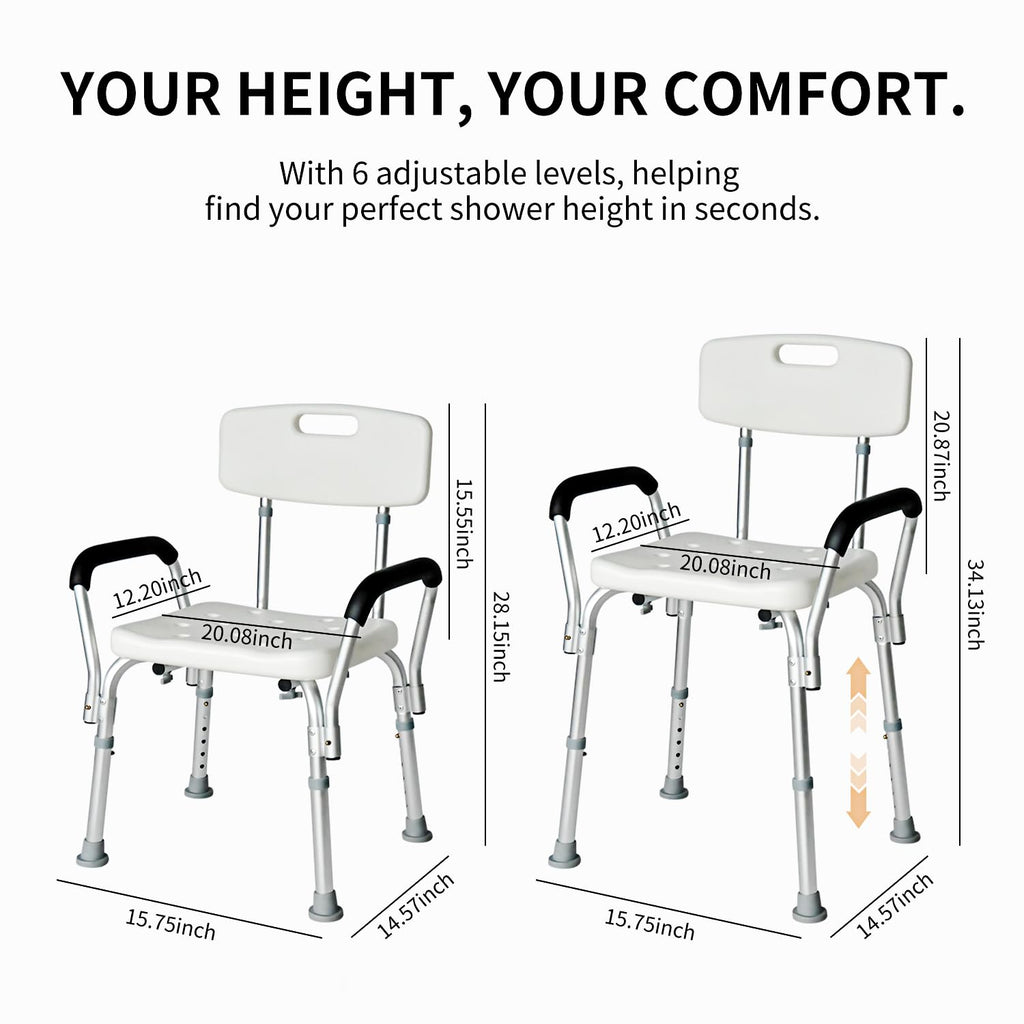 Extra Wide 300 lbs Capacity Shower Chair with Arms & Back N9723