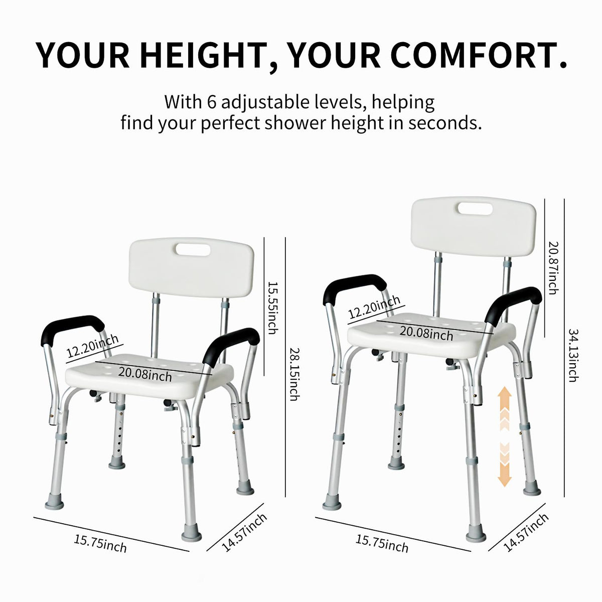 Extra Wide 300 lbs Capacity Shower Chair with Arms & Back N9723
