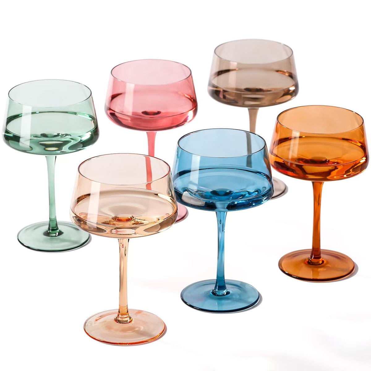 Hand Blown Colored Coupe Glasses Set of 6 Y419896