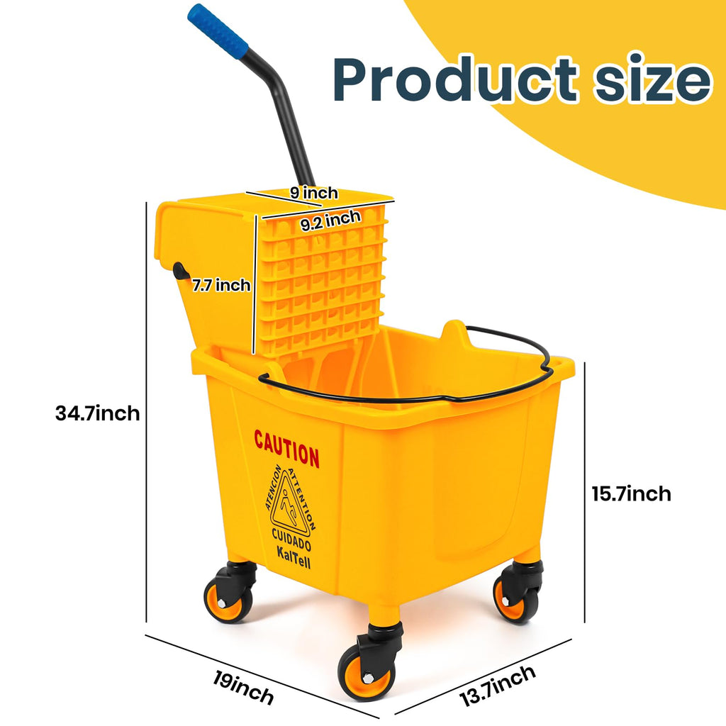 35 Qt Commercial Mop Bucket with Side Press Wringer on Wheels S84708