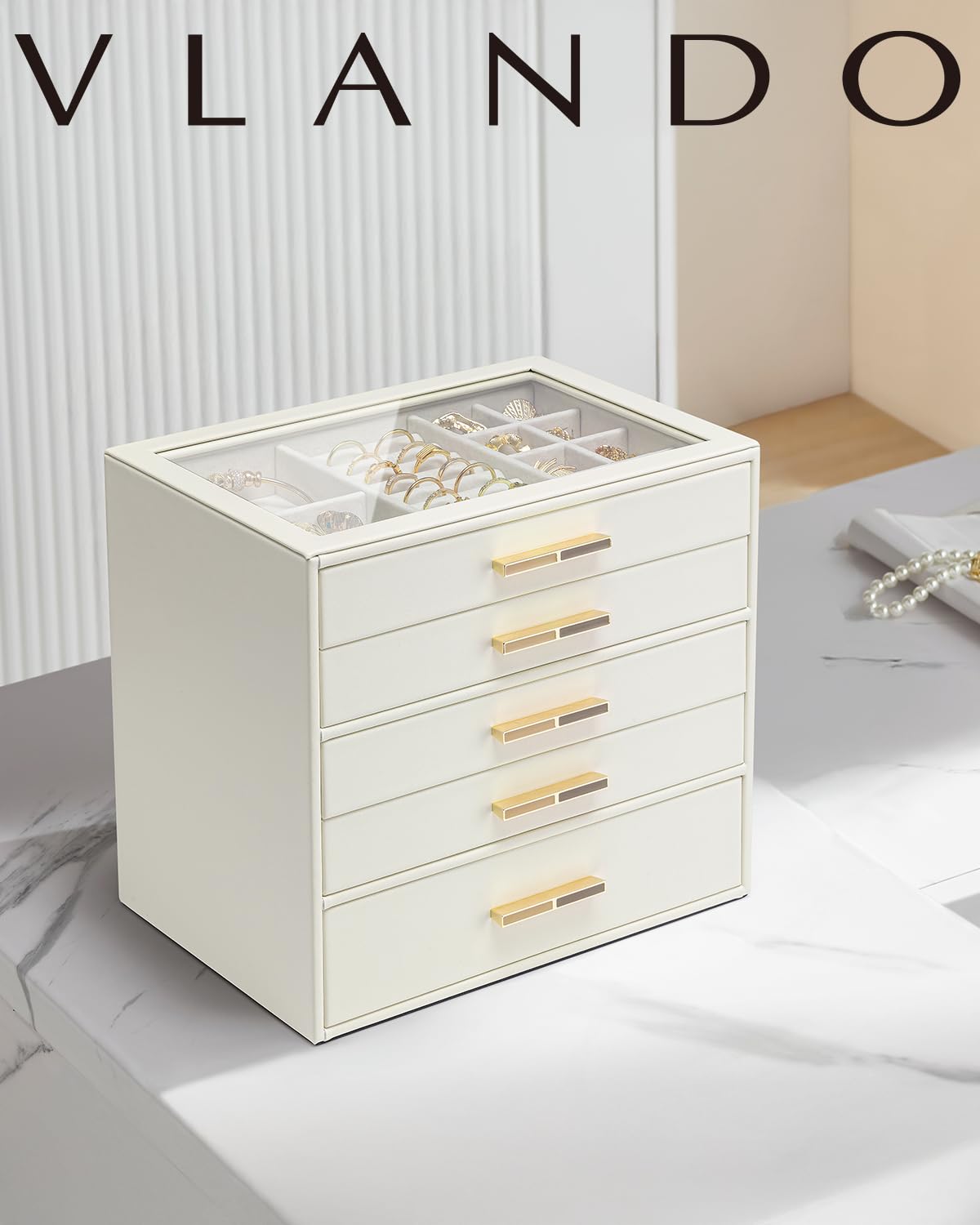 5 Layer Glass Lid Jewelry Organizer with 5 Drawers D247705