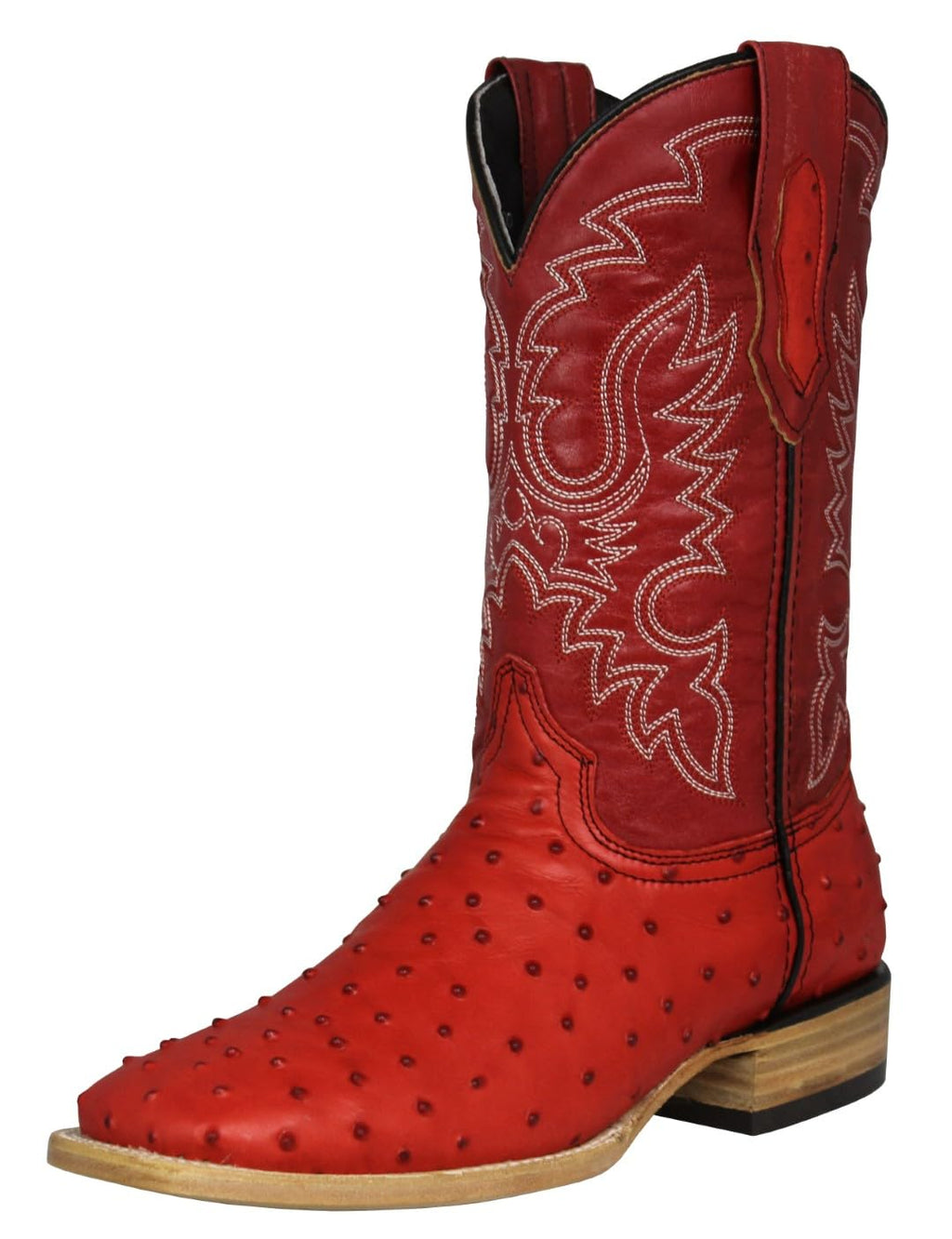 Red Ostrich Quill Print Leather Square Toe Western Cowboy Boots K518