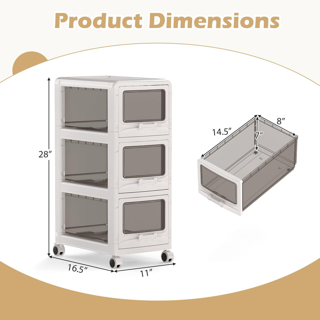 3 Tier Rolling Storage Cart with Drawers Y173864