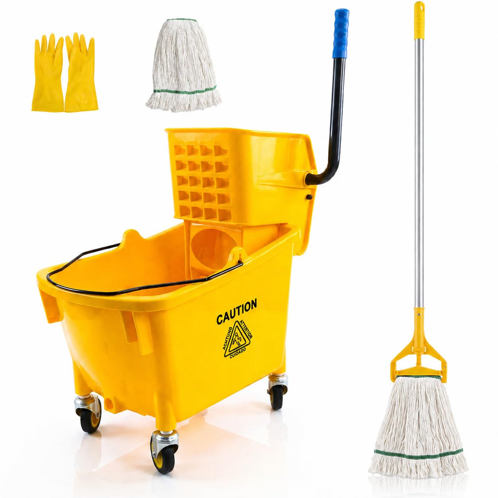 35 Quart Mop Bucket with Side Press Wringer on Wheels D7402