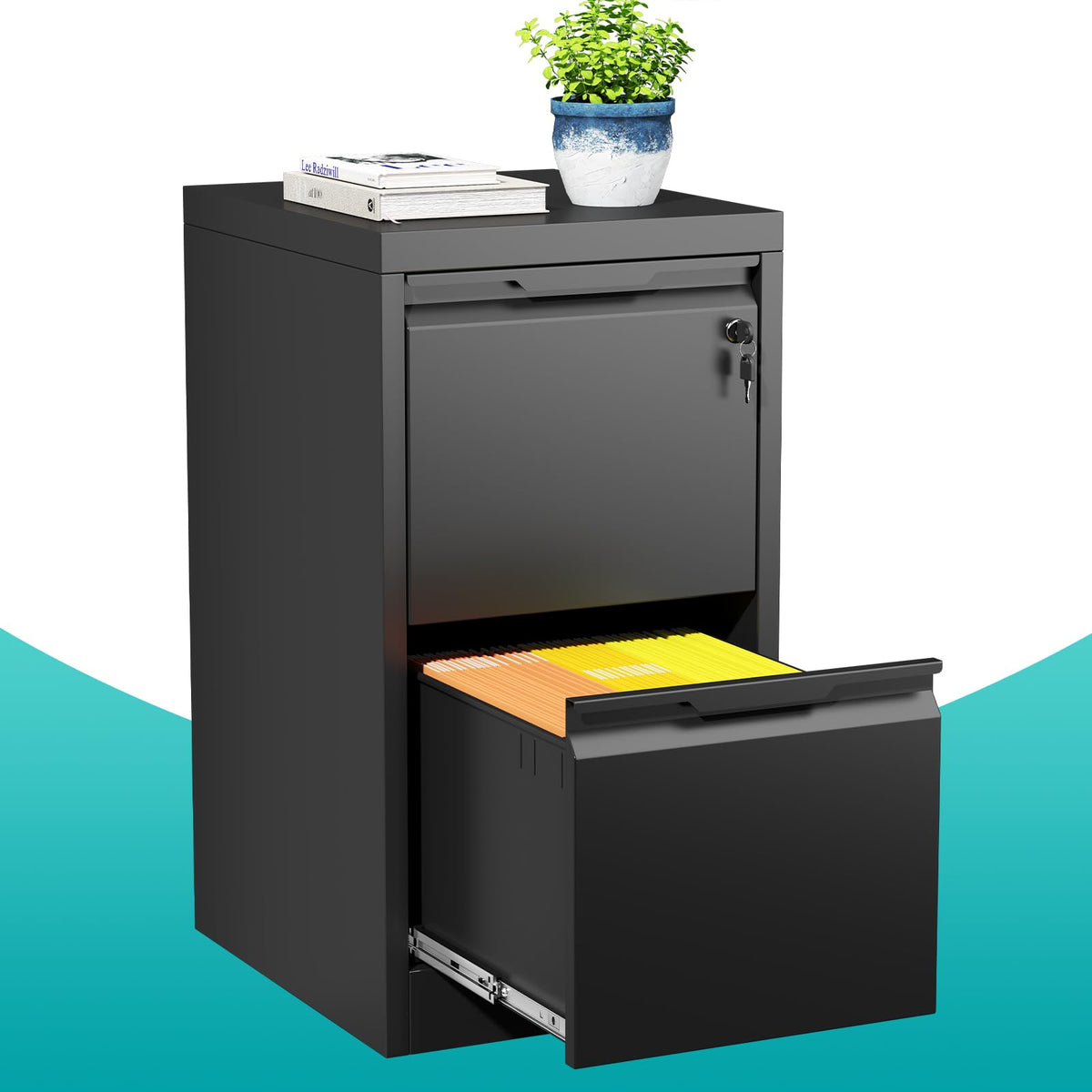 2 Drawer Black Metal File Cabinet with Lock X745