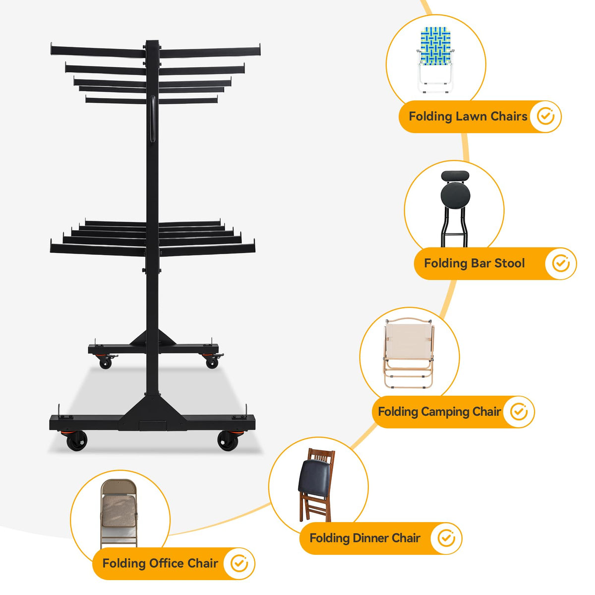 2-Tier Heavy Duty Folding Chair Cart with Wheels N3678