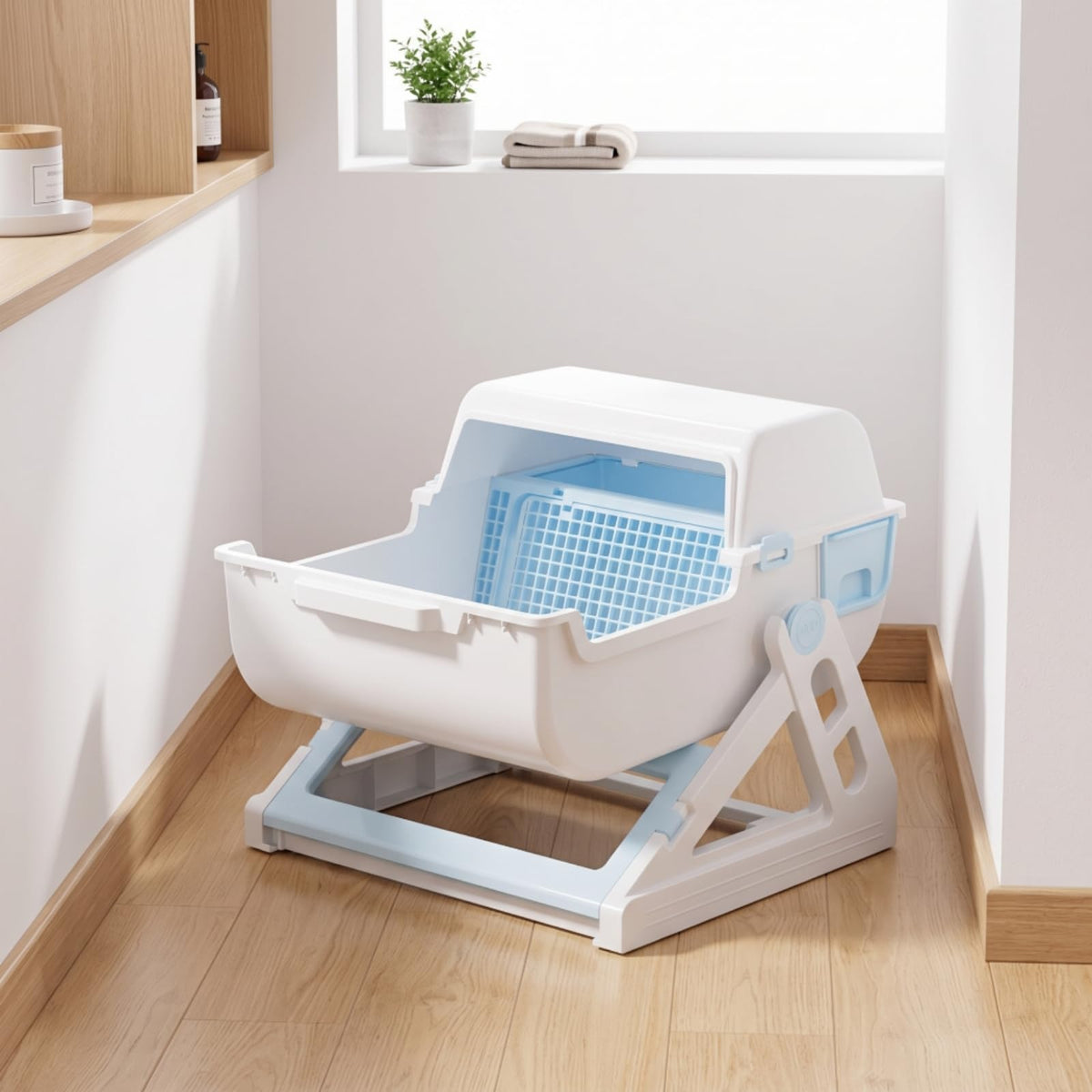 Semi-Automatic Sifting Cat Waste Pan White Gray A554