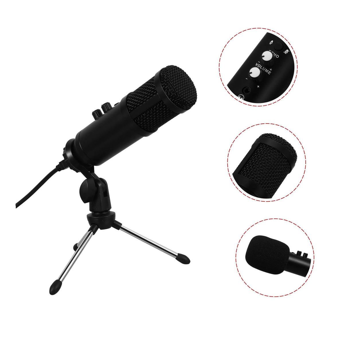 USB Condenser Microphone with Tripod Stand and USB Cable B250