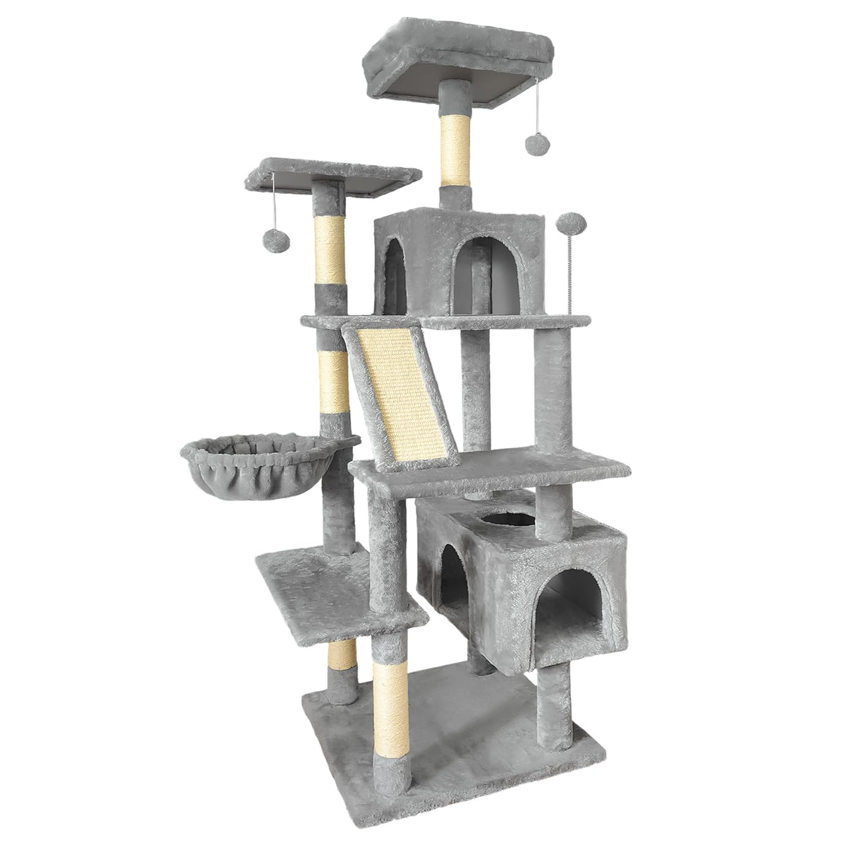70" Light Gray Cat Tree Tower with Sisal Scratching Post Z184