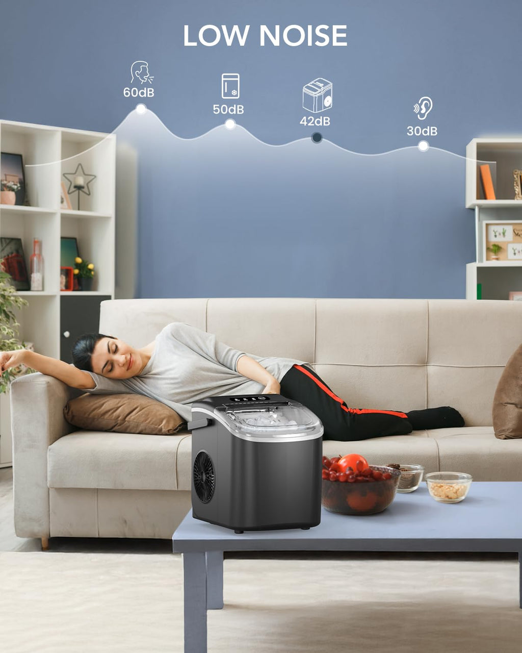 Black Countertop Ice Maker with Ice Scoop & Basket W8462