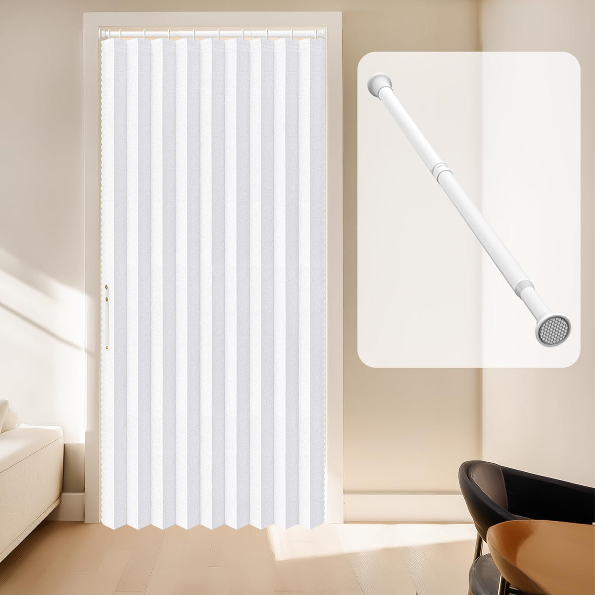 Blackout Magnetic Door Curtain with Curtain Rods 42 W x 78 L White N306927
