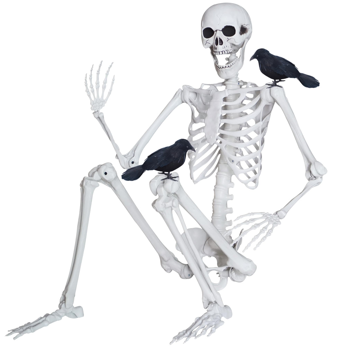 5.4ft/165cm Halloween Skeleton with Crows Movable Joints G53305