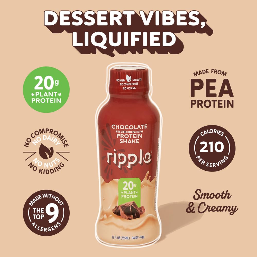 Chocolate Plant Based Protein Shake 20g Pea Protein Vegan Non GMO 12 Fl Oz Bottles Pack of 12 L319