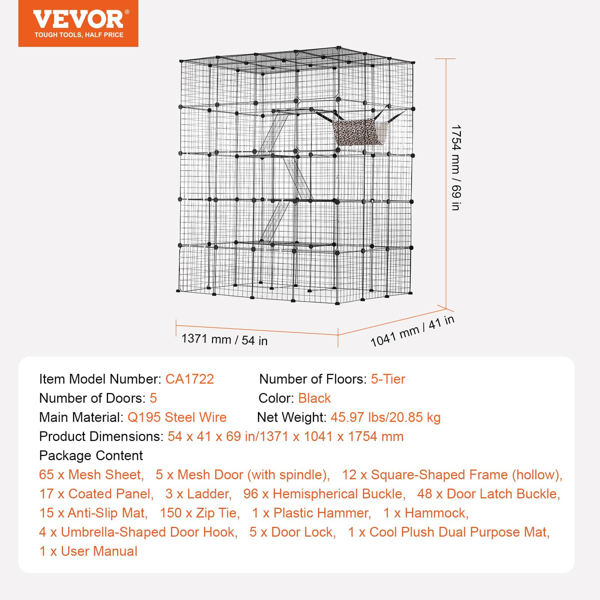 4-Tier Metal Wire Cat Cage with Hammock Ramp O700