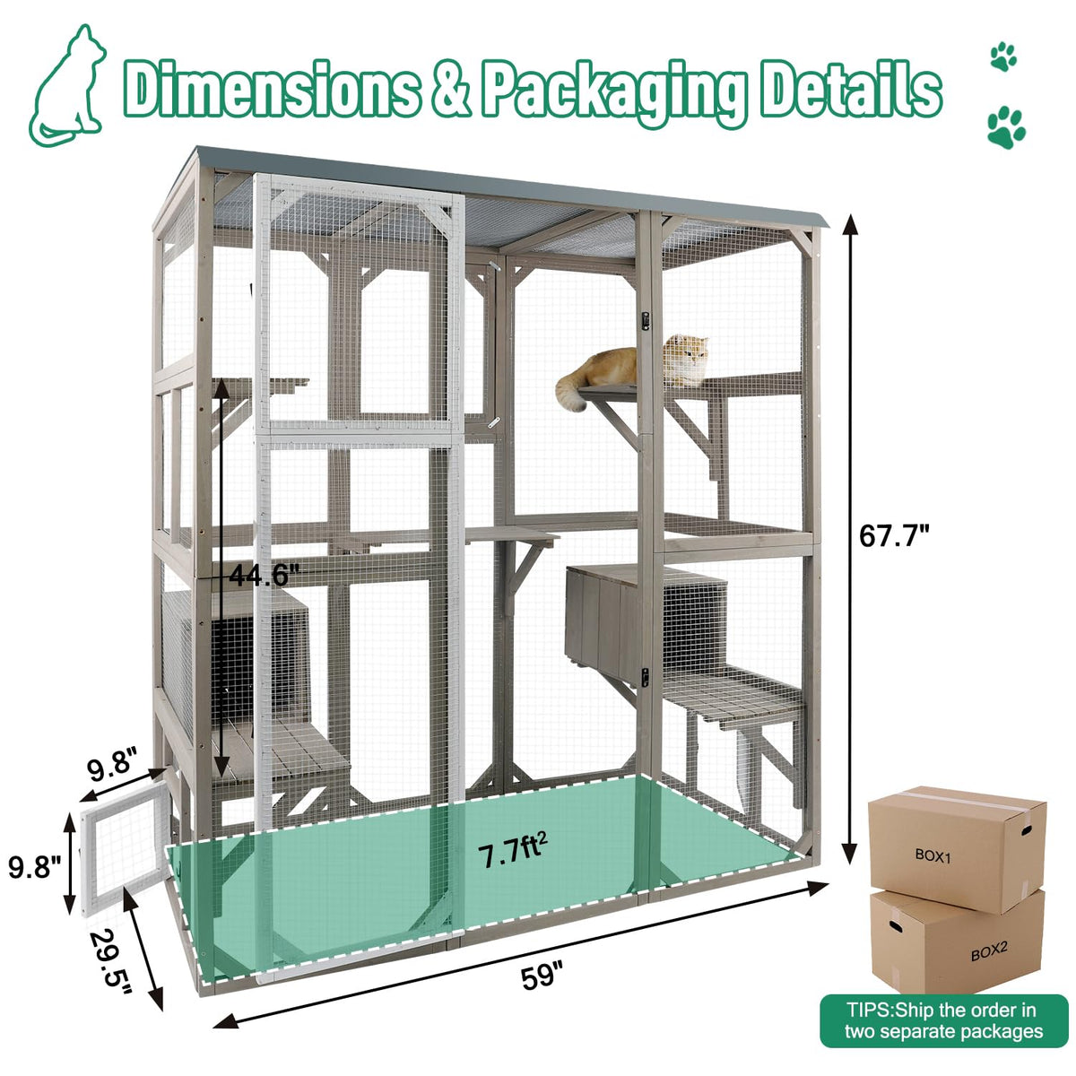 Large Wooden Outdoor Cat Catio Enclosure with 2 Doors, 2 Resting Rooms, 5 Platforms J8282