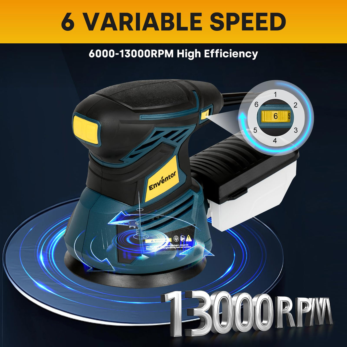 Orbital Sander with 6 Speeds, Dust Collection, 5 in, 3A Corded X31343