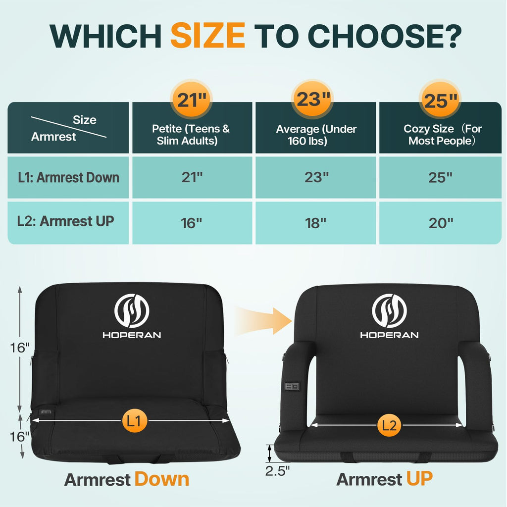 Black Heated Stadium Seats for Bleachers, 2 PCS Q994569