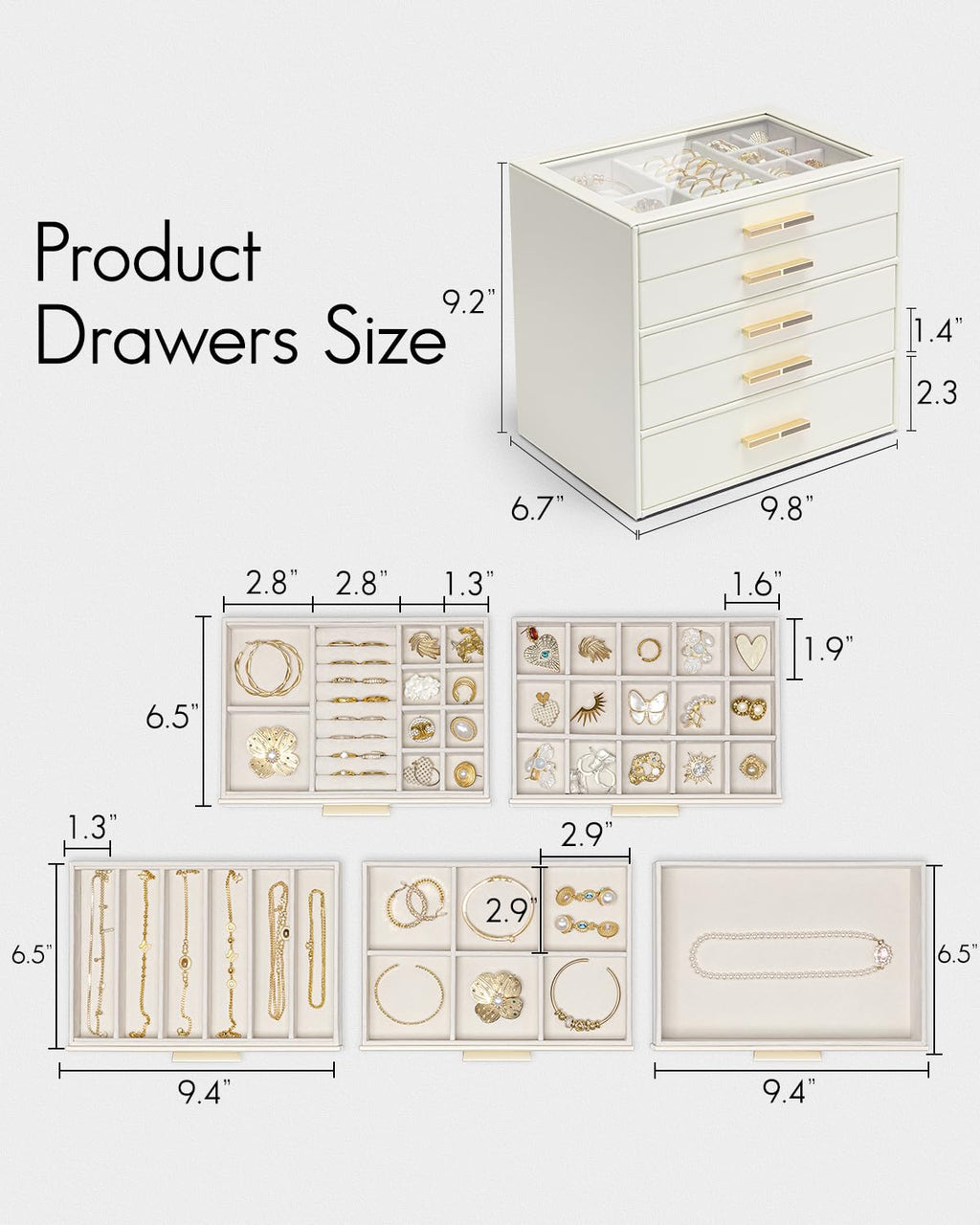 5 Layer Glass Lid Jewelry Organizer with 5 Drawers D247705