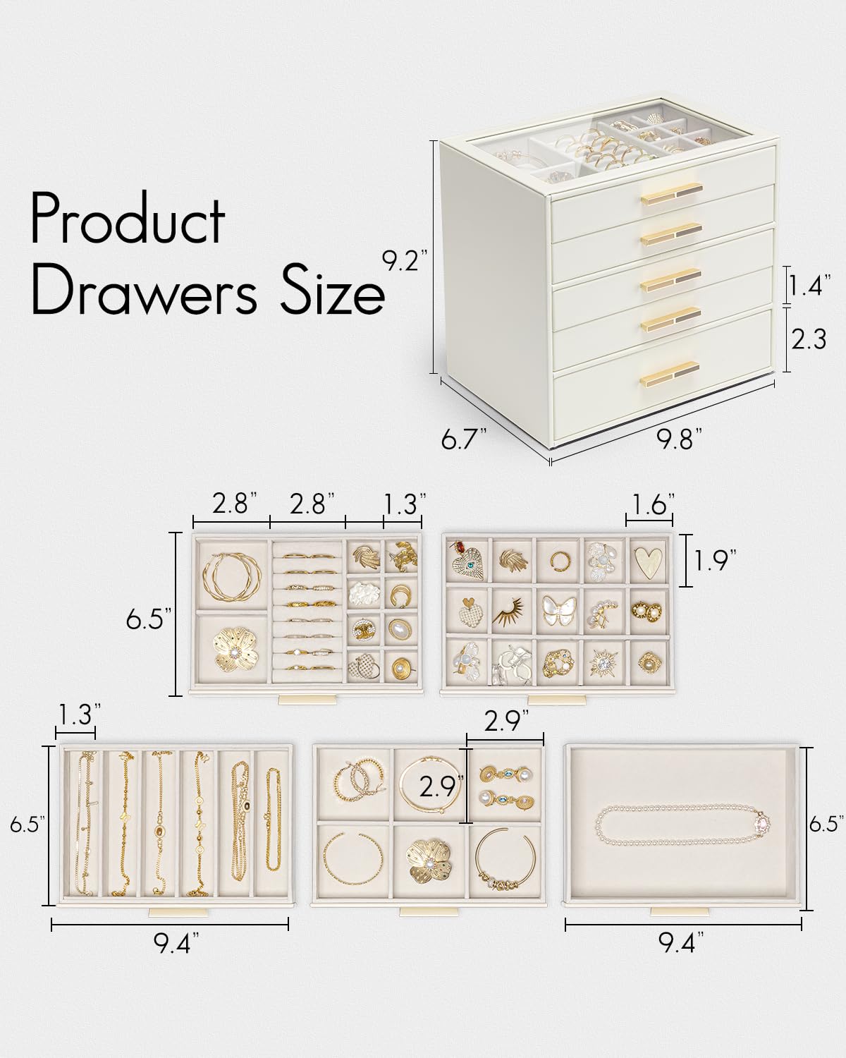 5 Layer Glass Lid Jewelry Organizer with 5 Drawers D247705