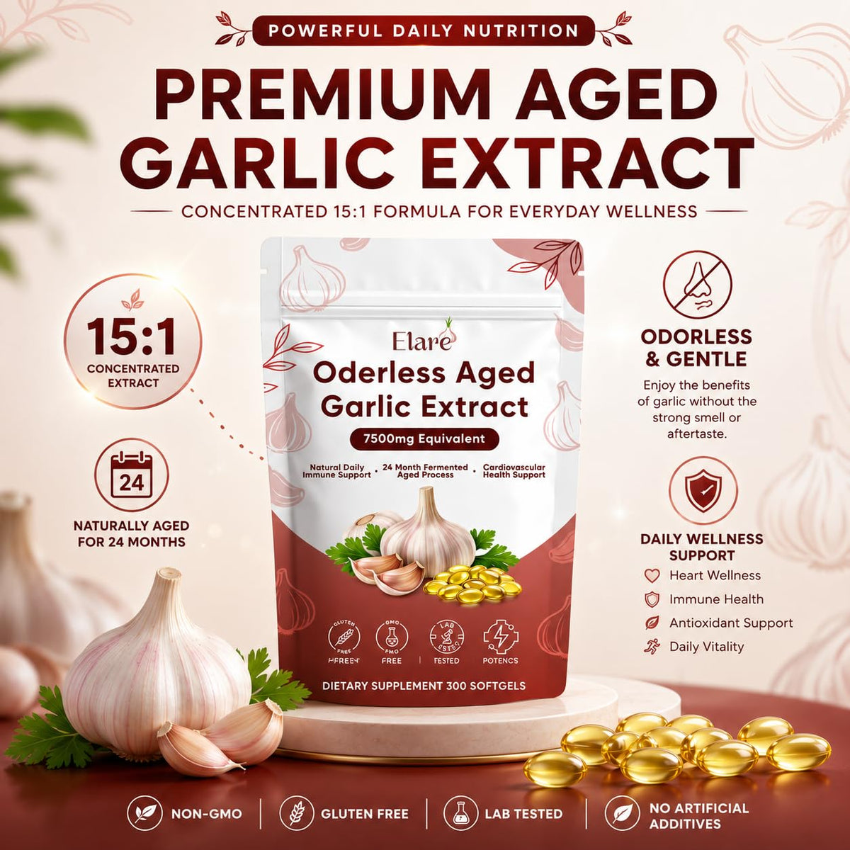 300 Aged Odorless Garlic Extract Softgels U333