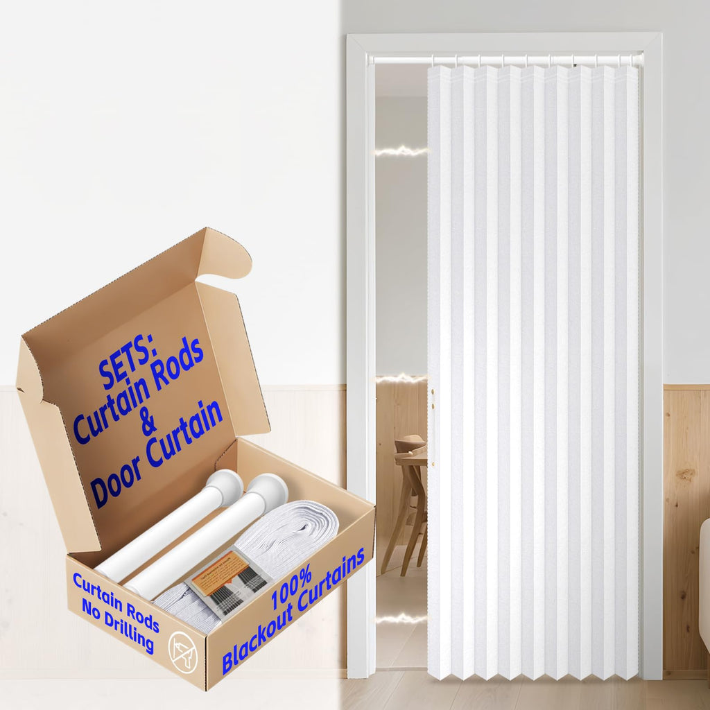 Blackout Magnetic Door Curtain with Curtain Rods 42 W x 78 L White N306927
