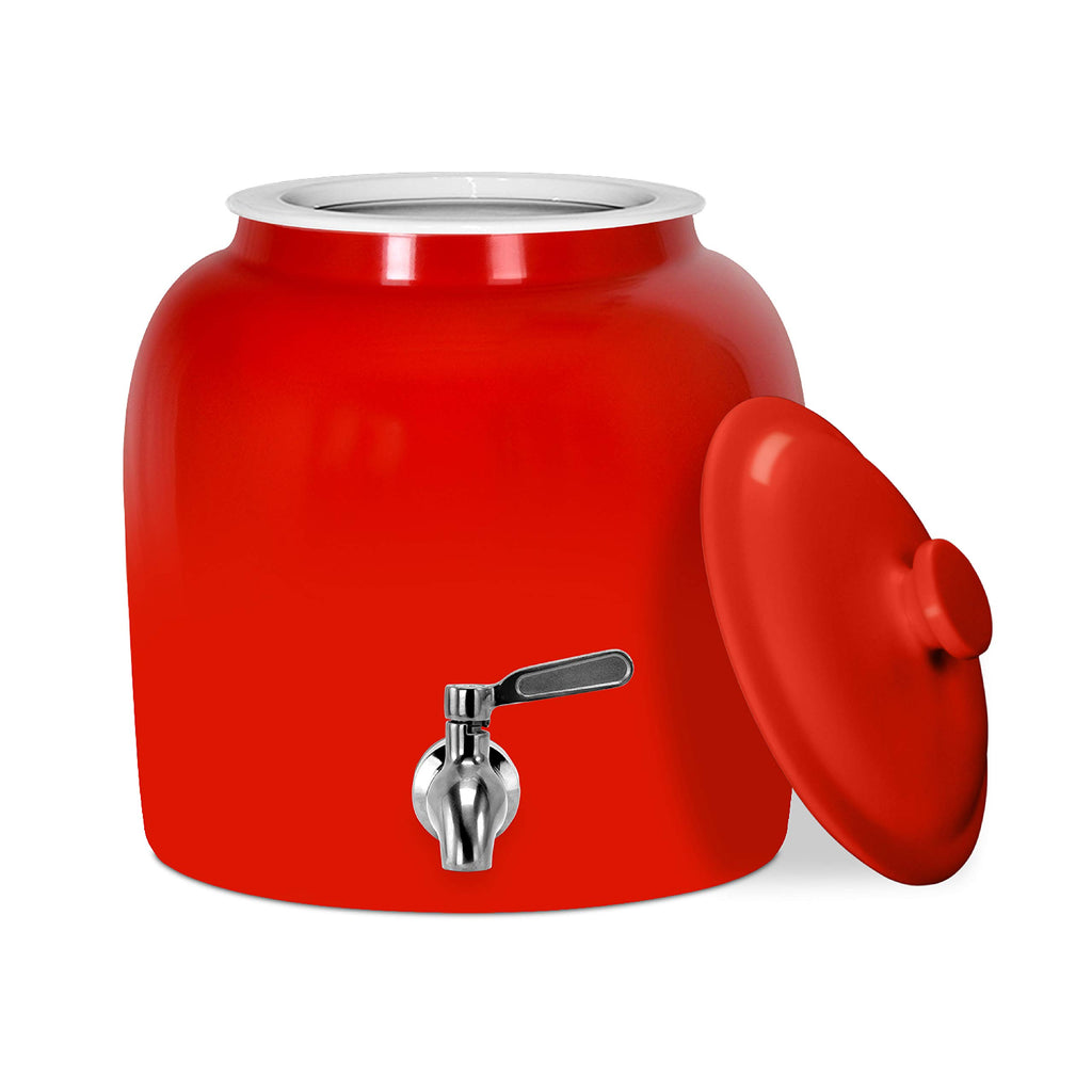 Porcelain Ceramic Crock Water Dispenser with Stainless Steel Faucet and Lid G256265