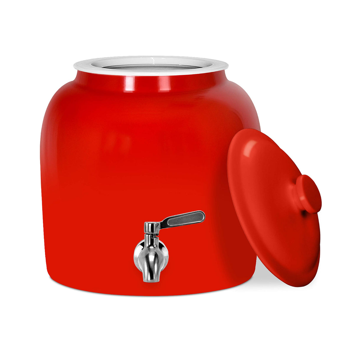 Porcelain Ceramic Crock Water Dispenser with Stainless Steel Faucet and Lid G256265