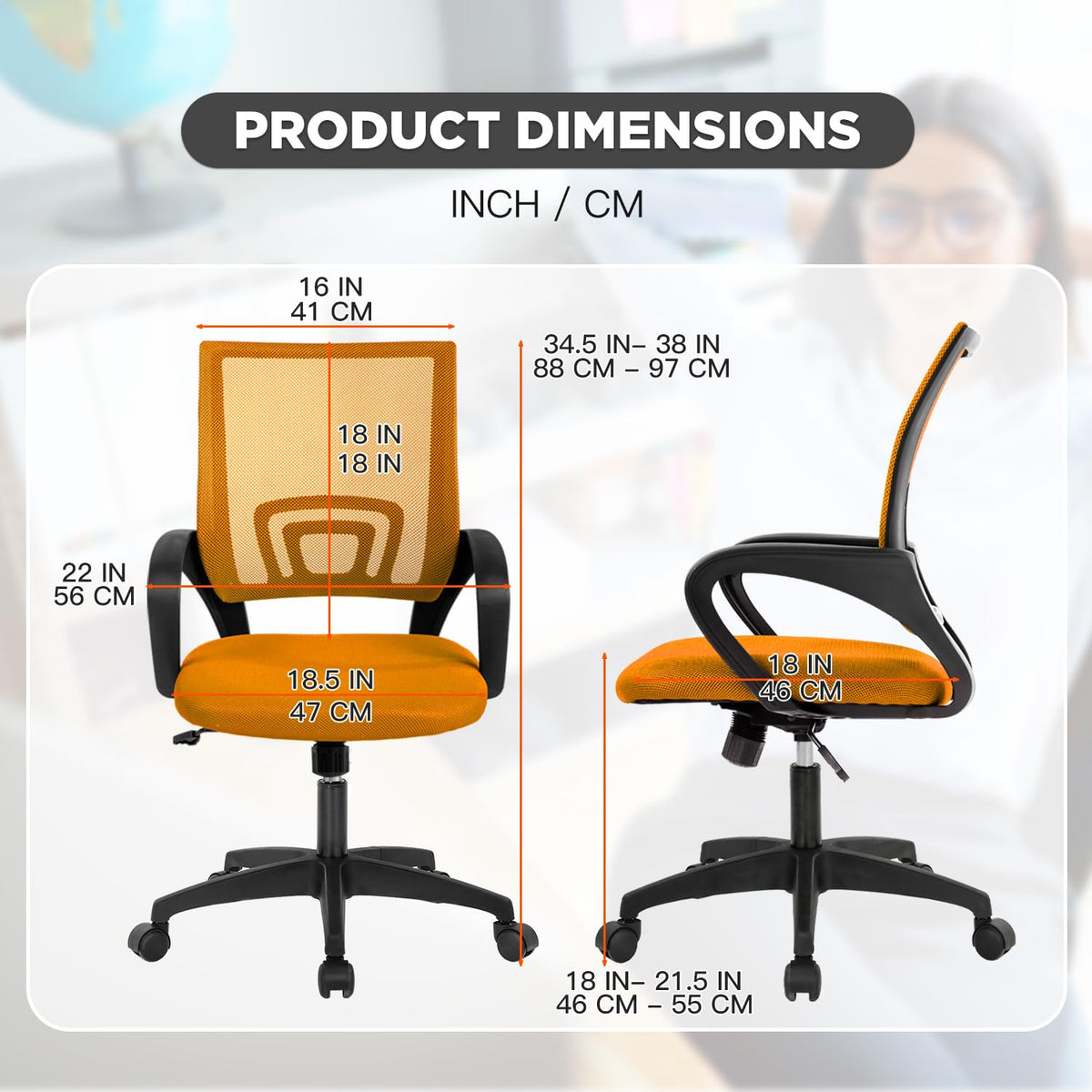 2 Pack Orange Mesh Adjustable Office Chair N806